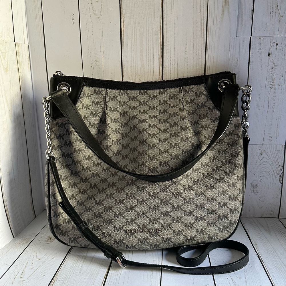 Michael Kors Jet Set Signature Large Convertible Shoulder Crossbody Bag Black